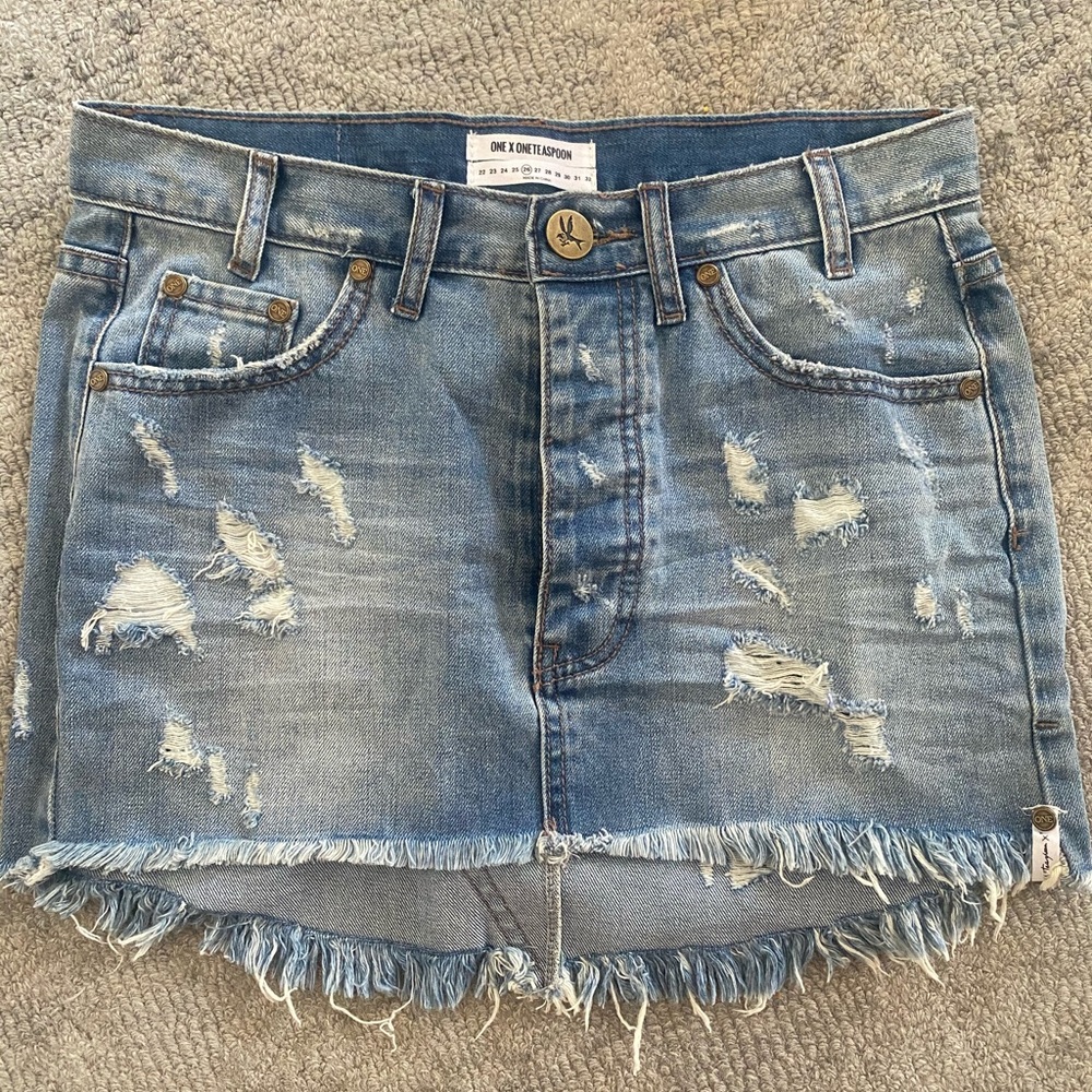 One teaspoon distressed denim mini skirt